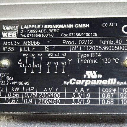 Laipple KEB Elektromotor M80b6 0.56kW 920rpm / Neu - Maranos.de