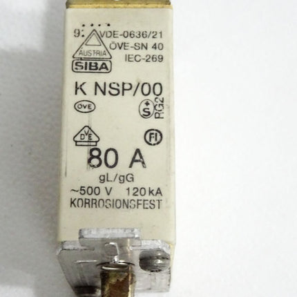 SIBA Sicherung K NSP/00 80A gL/gG 500VAC 120kA - Maranos.de
