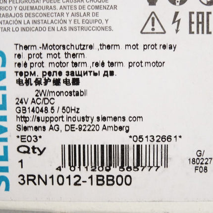 Siemens Thermistor-Motorschutz 3RN1012-1BB00 / Neu OVP - Maranos.de
