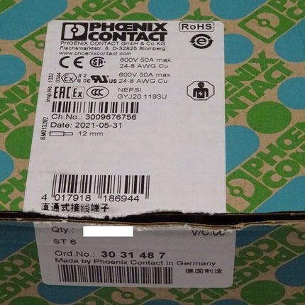 Phoenix Contact  3031487 47Stk. Durchgangsklemme ST 6 30 31 48 7 NEU-OVP - Maranos.de