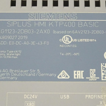Siemens 6AG1123-2DB03-2AX0 SIPLUS HMI KTP400 Basic Panel 6AG1 123-2DB03-2AX0 - Maranos.de