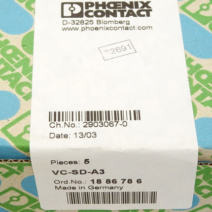 Phoenix Contact Schutzdeckel VC-SD-A3 / 1886786 / Inhalt : 5 Stück / Neu OVP versiegelt - Maranos.de