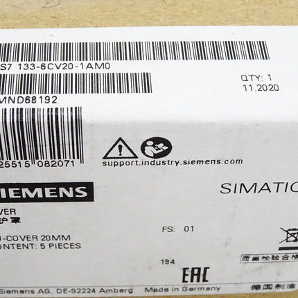 Siemens Simatic 6ES7133-6CV20-1AM0 6ES7 133-6CV20-1AM0 / Inhalt:5 BU-Cover / Neu OVP versiegelt - Maranos.de