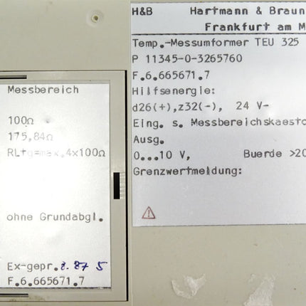 H & B Hartmann & Braun / Temp.-Meßumformer TEU325 / 11345-0-3265760 - Maranos.de