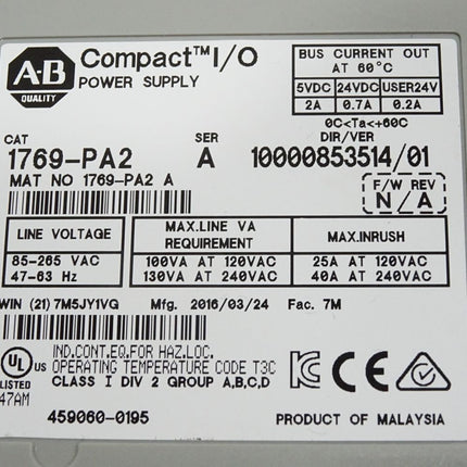 Allen Bradley 1769-PA2 Compact I/O-Erweiterungsnetzteile - Maranos.de