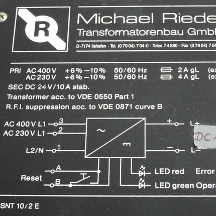 Michael Riedel Trafo Transformator 230-400V auf 24VDC RSNT10 - Maranos.de