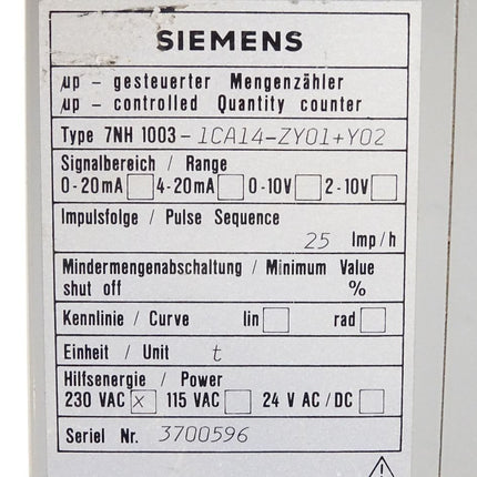 Siemens gesteuerter Mengenzähler 7NH1003-1CA14-ZY01+Y02 - Maranos.de