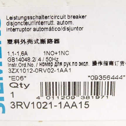 Siemens 3RV1021-1AA15 / Leistungsschalter / Neu OVP - Maranos.de