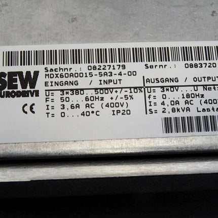 SEW Eurodrive Umrichter 1.5kW MDX61B0015-5A3-4-00 08279578 MDX61B-00 08243492 MDX60A0015-5A3-4-00 08227179 Erneuert - Maranos.de