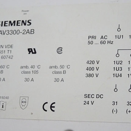 Siemens 4AV3300-2AB Trafo Transformer 380/420V auf 24VDC - Maranos.de