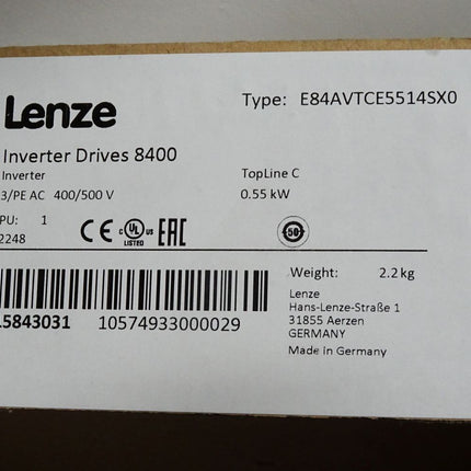 Lenze Inverter Drives 8400 15843031 E84AVTCE5514SX0 0.55kW / Neu OVP - Maranos.de