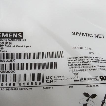 Siemens Industrial Ethernet TP Cord RJ45/RJ45 6XV1870-3QE30 / Neu OVP - Maranos.de