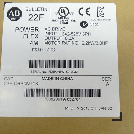 Allen-Bradley 22F-D6P0N113 Frequenzumrichter 2,2kW NEU-OVP - Maranos.de