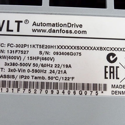 Danfoss VLT Automation Drive 131F7527 FC-302P11KT5E20H1 Frequenzumrichter 11kW - Maranos.de