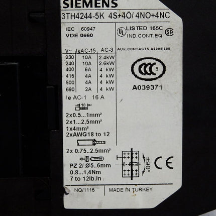 Siemens 3TH4244-5K Hilfsschütz 4 NO + 4 NC - Maranos.de