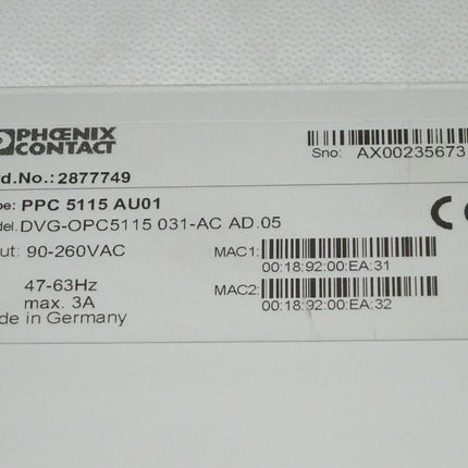 Phoenix Contact 2877749 Touch Panel PPC 5115 AU01 / DVG-OPC5115 031-AC AD.05 - Maranos.de