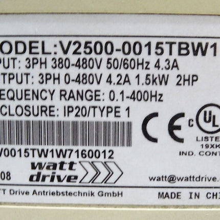 Watt Drive V2500 OPTI-Line V2500-0015TBW1 1.5kW Frequenzumrichter - Maranos.de