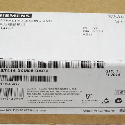 Siemens S7-400 CPU414-3 6ES7414-3XM05-0AB0 6ES7 414-3XM05-0AB0 Neu OVP versiegelt - Maranos.de