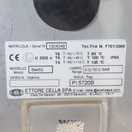 Wika Ettore Cella BN150 Manometer 0-10bar / Neu - Maranos.de