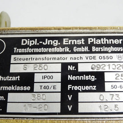 Ernst Plathner Steuertransformator S250 380V auf 17-20V - Maranos.de