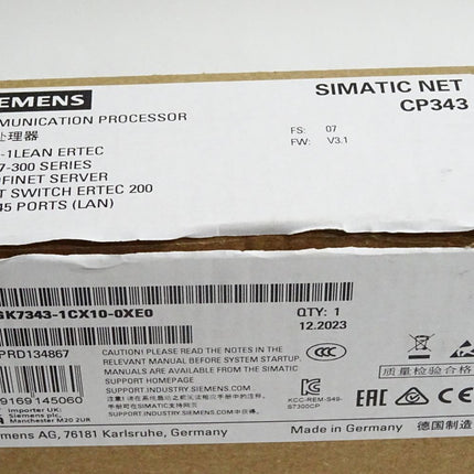 Siemens CP343.1 LEAN ERTEC 6GK7343-1CX10-0XE0 / Neu OVP - Maranos.de