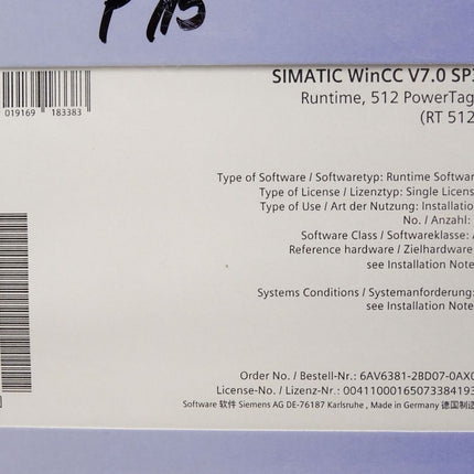 Siemens 6AV6381-2BD07-0AX0 WinCC system software V7.0 SP3 RT 512 / Neu OVP - Maranos.de