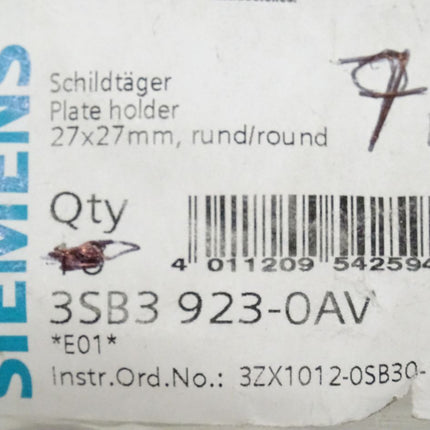 Siemens 3SB3923-0AV Schildträger 3SB3 923-0AV NEU-OVP - Maranos.de