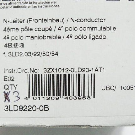 Siemens Neutralleiter 3LD9220-0B / Inhalt:3 Stück / Neu OVP - Maranos.de