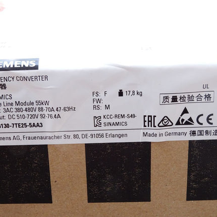 Siemens Sinamics Frequenzumrichter 55kW 6SL3130-7TE25-5AA3 / Neu OVP versiegelt - Maranos.de