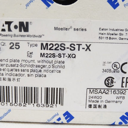 Eaton Moeller Schildträger M22S-ST-X / M22S-ST-XQ / Inhalt : 25 Stück / Neu OVP - Maranos.de