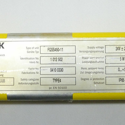 SICK AG FGSS45011 / FGSS450-11 / 1012502 04100330 Type E4 Sender Lichtschranke Lichtvorhang - Maranos.de