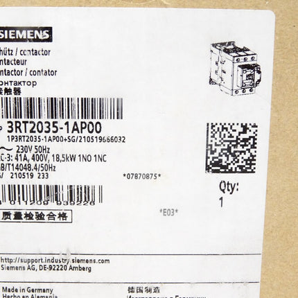 Siemens Schütz 3RT2035-1AP00 / Neu OVP - Maranos.de