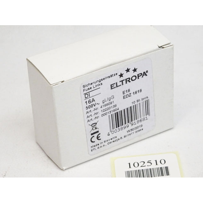 Eltropa Sicherungseinsätze 4188091 DI 16A 500V gL/gG E16 EDZ 1616 Inhalt:10 Stück / Neu OVP - Maranos.de