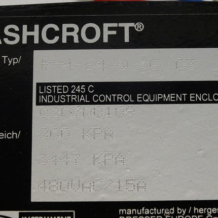 Dresser Ashcroft Pressure Switch B-4-64-V-UL-07 / Neu OVP - Maranos.de