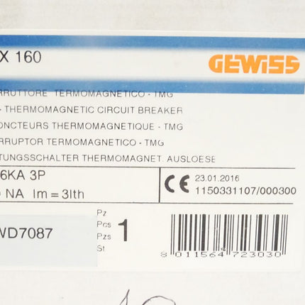 Gewiss MTX160 160NA / Leistungsschalter Thermomagnet. Auslöser / GWD7087 / Neu OVP - Maranos.de