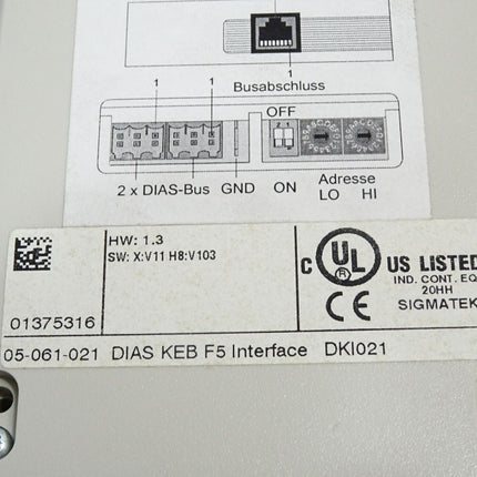KEB Sigmatek DIAS F5 Interface DKI021 05-061-021 / Neu - Maranos.de