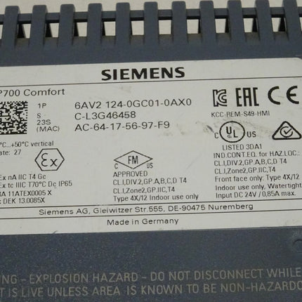 Siemens 6AV2124-0GC01-0AX0 Rückschale Backcover 6AV2 124-0GC01-0AX0 - Maranos.de