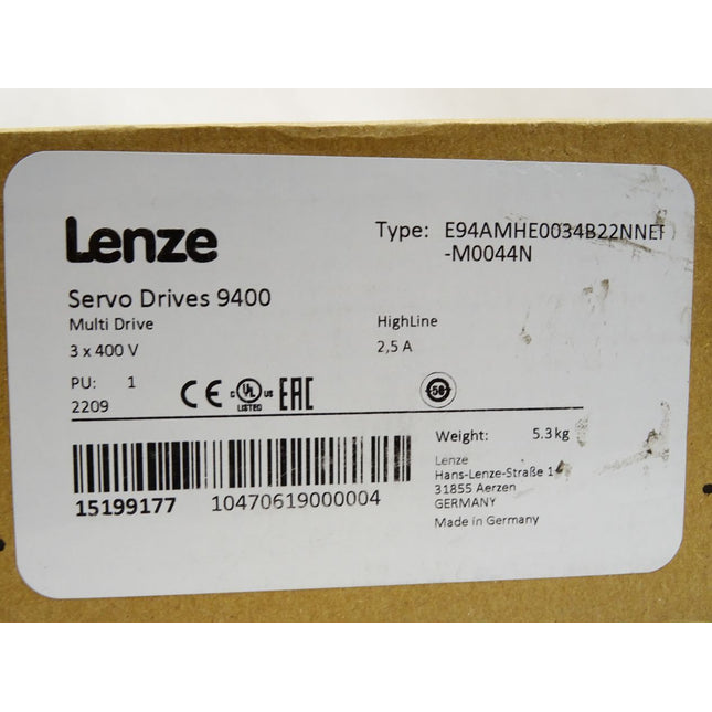 Lenze Servo Drives 9400 E94AMHE0034 15199177 3x400V 2.5A E94AMHE0034B22NNER-M0044N E94AYAB E94AYM22 E94AYCER E94AZPM0044N / Neu OVP versiegelt - Maranos.de