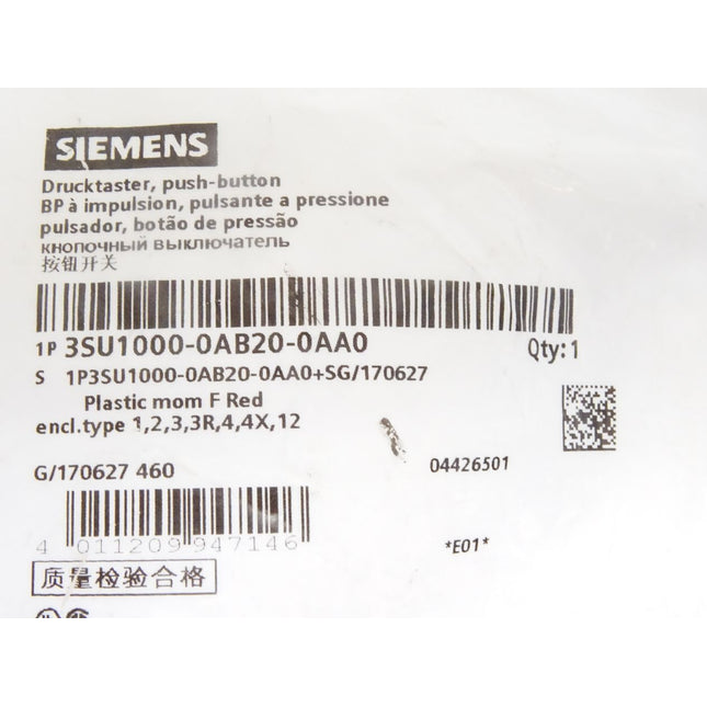 Siemens Drucktaster rot 3SU1000-0AB20-0AA0 / Neu OVP - Maranos.de