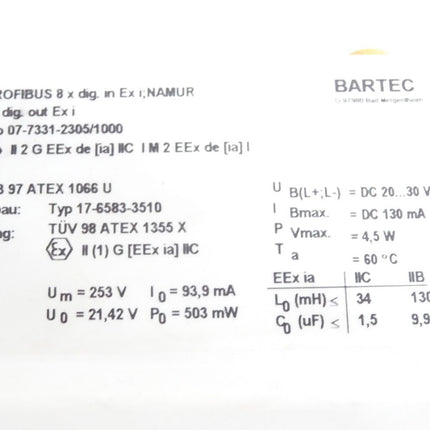 Bartec 07-7331-2305 / 1000 PROFIBUS-Interface 4 x digital out Ex e/8 x digital in Ex i - Maranos.de