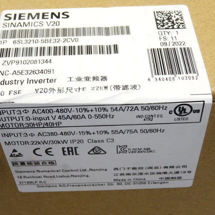 Siemens Sinamics V20 6SL3210-5BE32-2CV0 6SL3 210-5BE32-2CV0 / Neu OVP versiegelt - Maranos.de