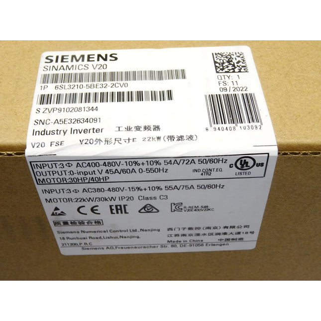 Siemens Sinamics V20 6SL3210-5BE32-2CV0 6SL3 210-5BE32-2CV0 / Neu OVP versiegelt - Maranos.de