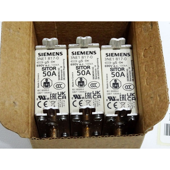Siemens Sicherungseinsatz 3NE1817-0 Sitor NH000 50A gS 690V / Inhalt : 3 Stück / Neu OVP - Maranos.de