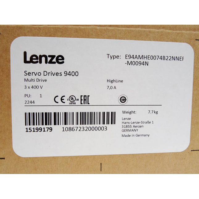 Lenze Servo Drives 9400 15199179 E94AMHE0074 7A 3x400V E94AMHE0074B22NNER-M0094N E94AYAB E94AYM22 E94AYCER E94AZPM0094N / Neu OVP versiegelt - Maranos.de