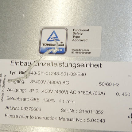 Baumüller Einbau-EInzelleistungseinheit Servoregler Servo Drive BM4443-SI1-01243-S01-03-E80 06379666 - Maranos.de