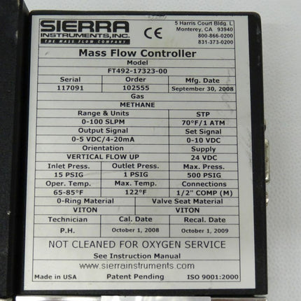 Sierra Instruments Mass Flow Controller FT492-17323-00 - Maranos.de