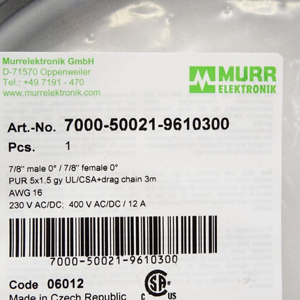Murr Elektronik Kabel 7000-50021-9610300 / Neu OVP - Maranos.de