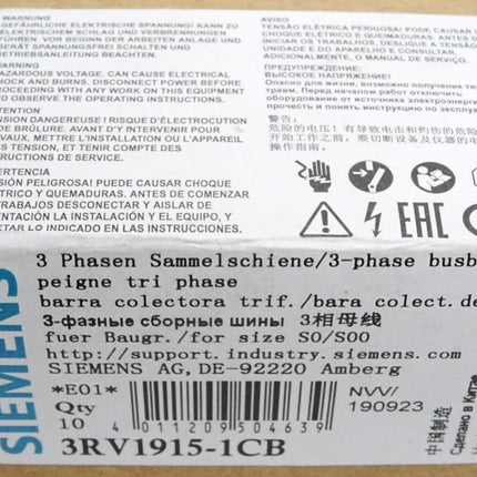 Siemens 3RV1915-1CB Inhalt : 10 Sammelschiene / Neu OVP - Maranos.de