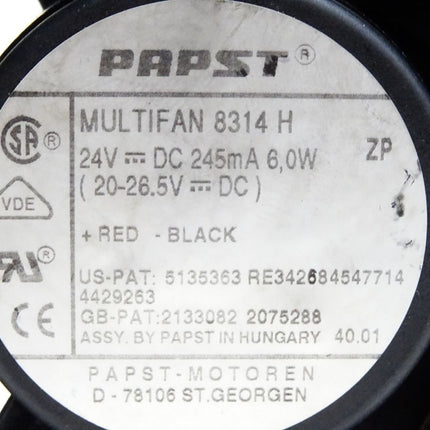 Papst Lüfter Multifan DC-Axiallüfter 8314H 24V 245mA 6.0W ca. 80x80mm - Maranos.de