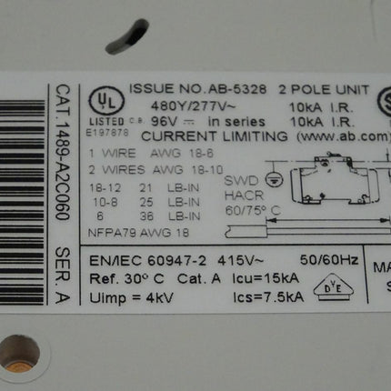 AB Allen Bradley 1489-A2C060 SER. A  Leitungsschutzschalter 2 Pole 6A C - Maranos.de